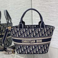 Christian Dior Hat Basket Bag In Oblique Motif Canvas Blue