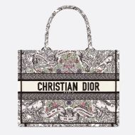 Dior Book Tote In Flowers Around the World Motif Canvas White