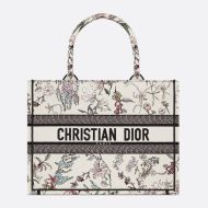 Dior Book Tote In Millefiori Embroidery White