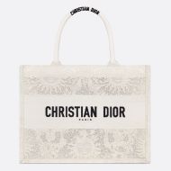 Dior Book Tote In Toile de Jouy Soleil Motif Macrame White