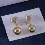 Dior Tribales Earrings Antique Metal with Resin Pearls, CD Signature and Ball Charms Gold/White