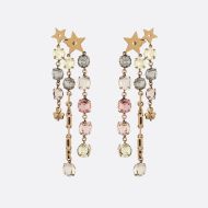 Dior Star Earrings Antique Metal with Multicolor Crystals Chains Gold