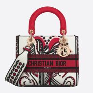 Medium Lady D-Lite Bag Cupidon Embroidery White