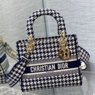 Medium Lady D-lite Bag In Macro Houndstooth Motif Canvas Blue