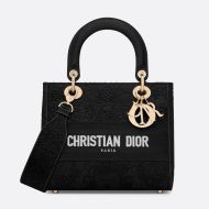 Medium Lady D-lite Bag In Toile de Jouy Soleil Motif Macrame Black