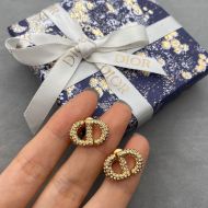 Mini Dior CD Navy Stud Earrings Metal with Crystals Gold