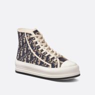 Walk'n'Dior High-Top Platform Sneakers Women Oblique Embroidered Cotton Blue