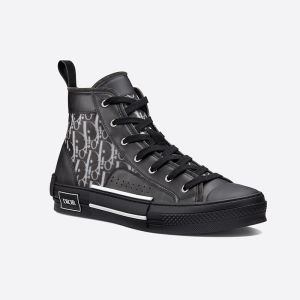 Dior B23 High-Top Sneakers Unisex Oblique Canvas with Calfskin Black