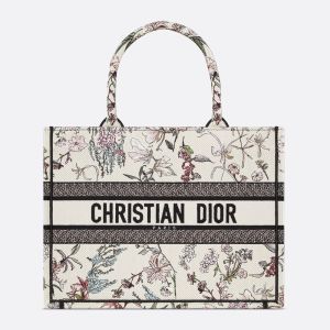 Dior Book Tote In Millefiori Embroidery White