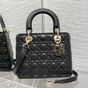 Medium Lady Dior Bag Enamel Cannage Lambskin Black
