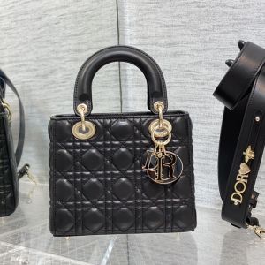 Small Lady Dior My ABCDior Bag Enamel Cannage Lambskin Black