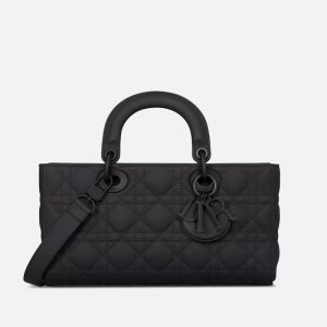 Medium Lady D-Joy Bag Ultramatte Cannage Calfskin Black