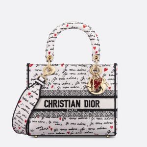 Medium Lady D-Lite Bag Dioramour Je Vous Adore Embroidery White