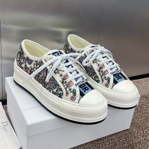 Walk'n'Dior Platform Sneakers Unisex Cotton Embroidered with Toile de Jouy Papillon Motif White