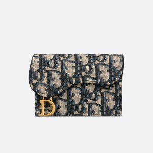 Dior Saddle Bloom Card Holder Oblique Jacquard Blue