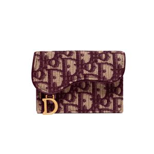 Dior Saddle Bloom Card Holder Oblique Jacquard Burgundy