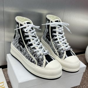 Walk'n'Dior High-Top Platform Sneakers Women Cotton Embroidered with New York Statue of Liberty Motif Black