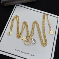 Dior Petit CD Double Necklace Metal with Faceted Crystal, Star Charm and CD Signature Embellished Crystals Gold