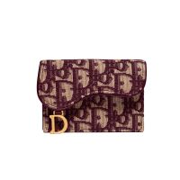 Dior Saddle Bloom Card Holder Oblique Jacquard Burgundy