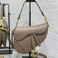 Dior Saddle Bag with Strap Grained Calfskin Taupe
