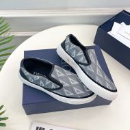 Dior B101 Slip-on Sneakers Unisex CD Diamond Motif Canvas and Smooth Calfskin Grey/Navy Blue