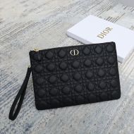 Dior Zipped Pouch Cannage Topstitching Calfskin Black