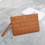 Dior Zipped Pouch Cannage Topstitching Calfskin Brown